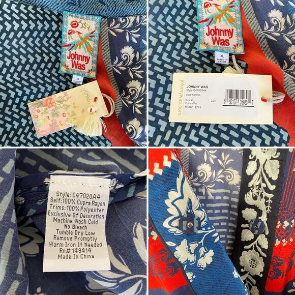 Johnny Was Set Rare NWT Blue Red Print Cupra Esme Kimono & Aurelia Pants Sz XL - Picture 8 of 16
